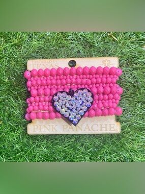 BRAND NWT Pink Panache Fuchsia Beaded Bracelet Set w Rhinestone Heart Charm